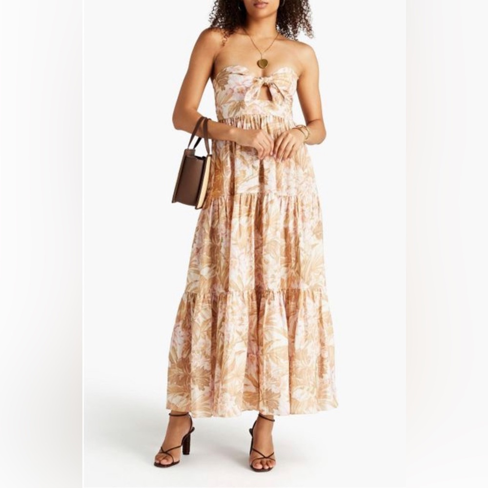 Zimmerman Women's Natural Andie Strapless Tie-front Tiered Linen Maxi Dress